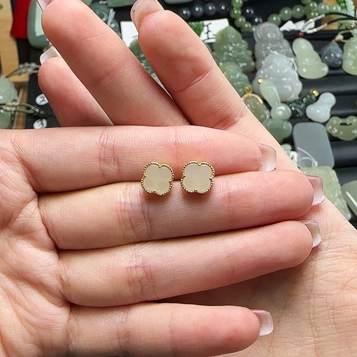 银S925镶嵌和田玉耳饰