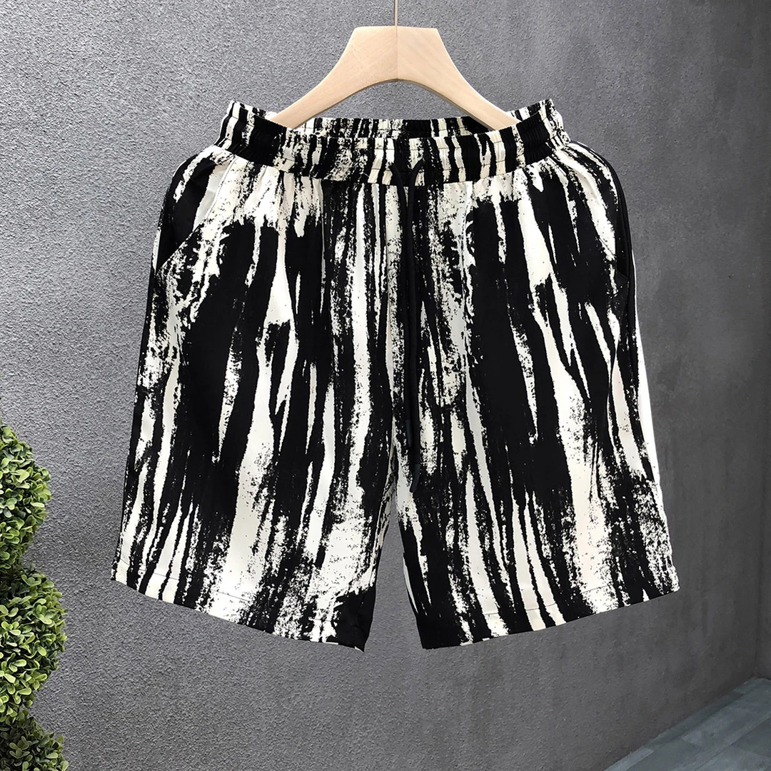 设计感冰丝短裤男潮牌宽松五分裤2025夏季新款男士居家外穿沙滩裤