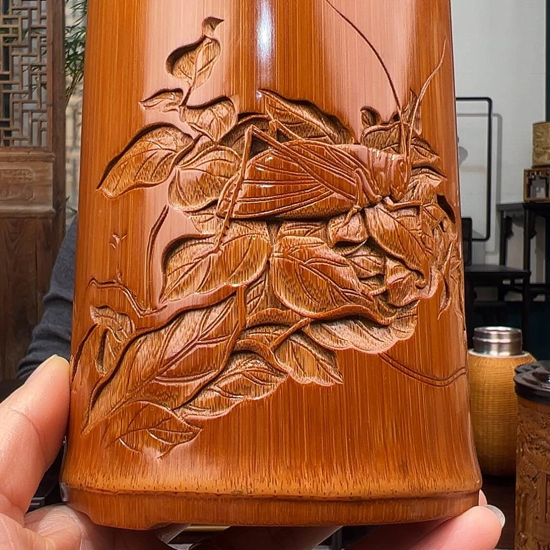 竹锦*旺秋园虫趣笔筒竹