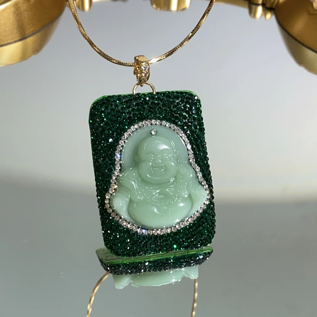 铜合金合成锆石吊坠 TTSD 绿色MB佛公设计款方牌吊坠1045