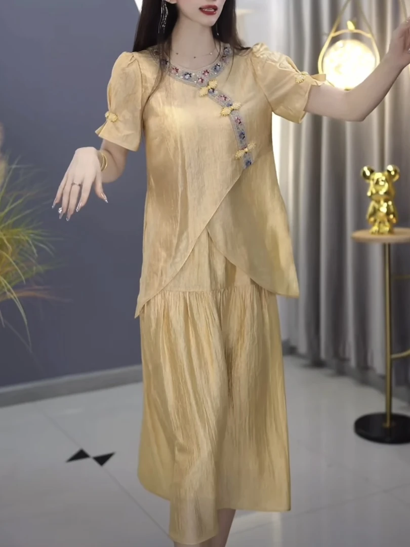 【上衣+半身裙】B1007夏季新款优雅气质减龄休闲显瘦收腰洋气套裙