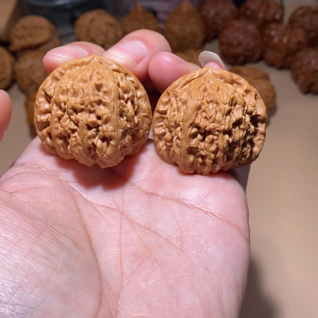 文玩核桃把件微修尖37尺延庆老树三角白狮子