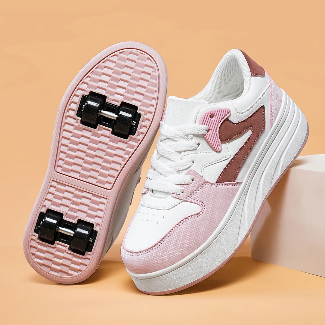 暴走鞋女童四轮溜冰鞋儿童带轮运动板鞋男孩中大童隐形爆走轮滑鞋