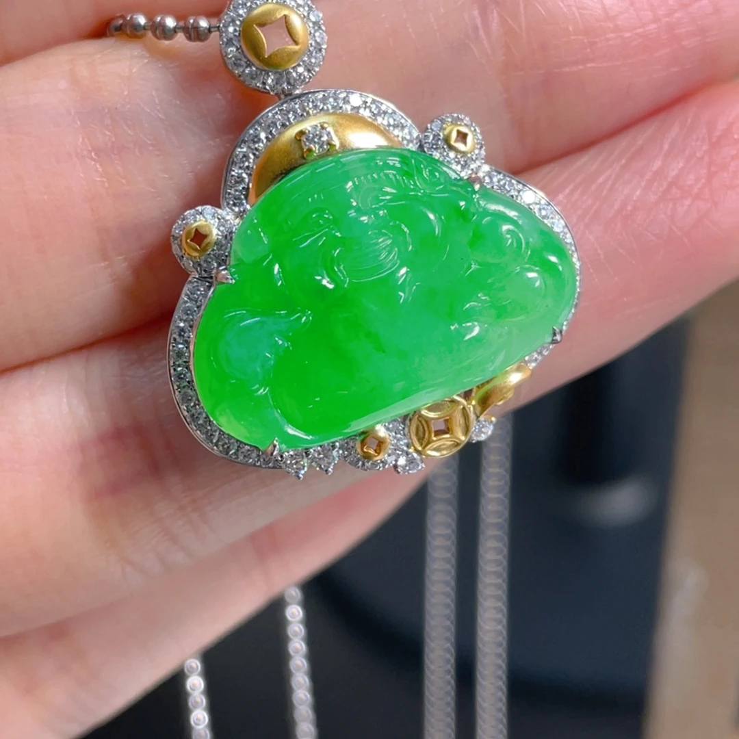 翡翠18K金镶嵌吊坠(不含链)