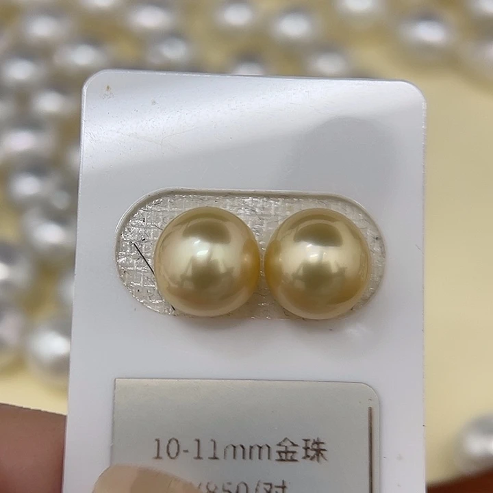 海水珍珠未镶嵌耳饰10-11mm 金珠 香槟金