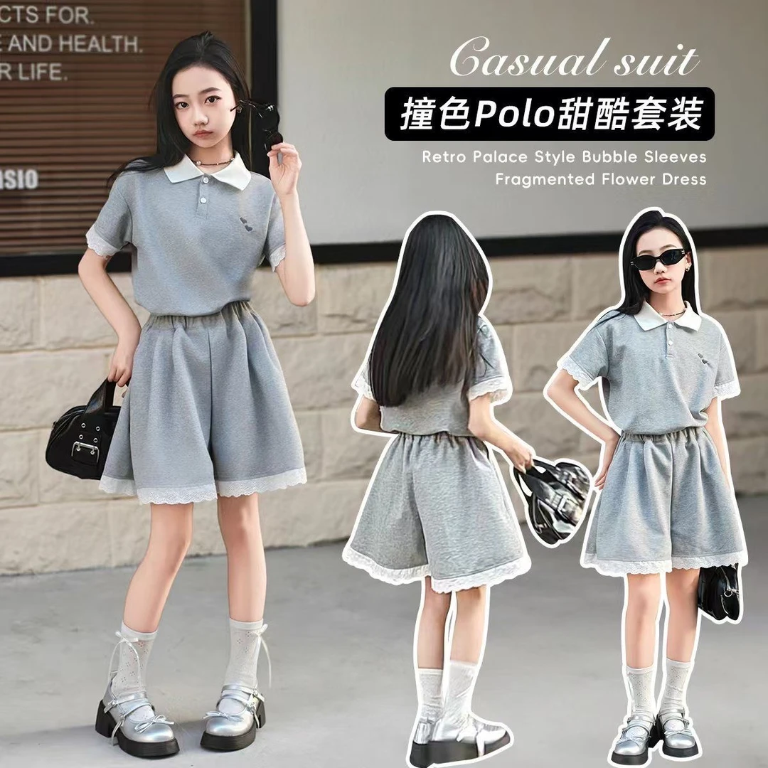 小女童夏季套装新款POLO衫短袖短裤两件套时尚大方CSC2322