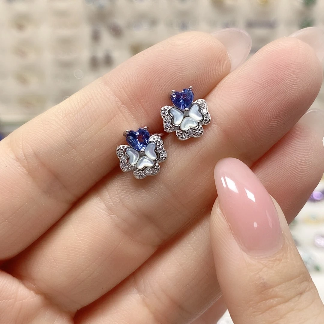 耳饰银S925镶嵌坦桑石