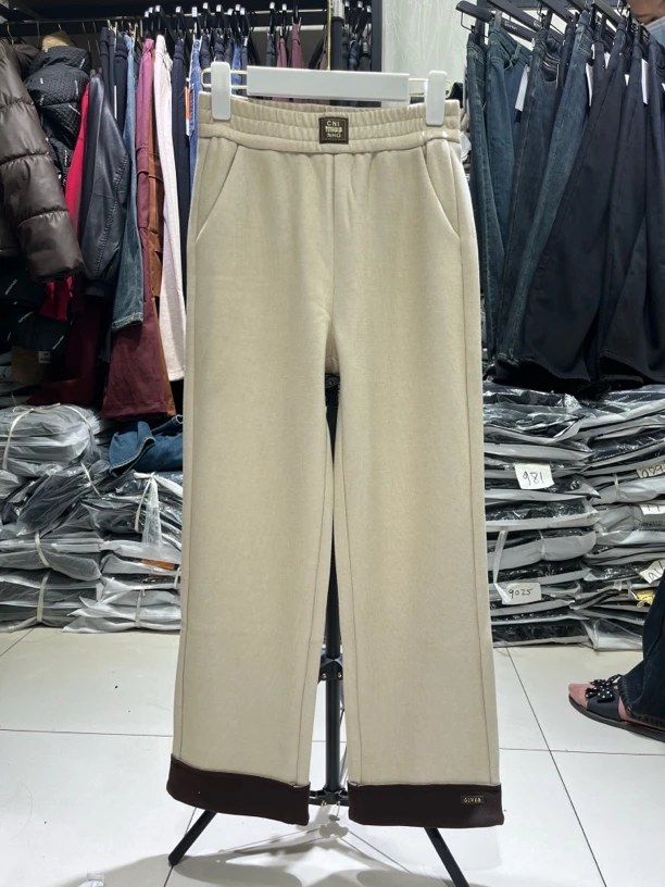 冬季加厚直筒休闲女裤窄版阔腿裤长95cm货号1672