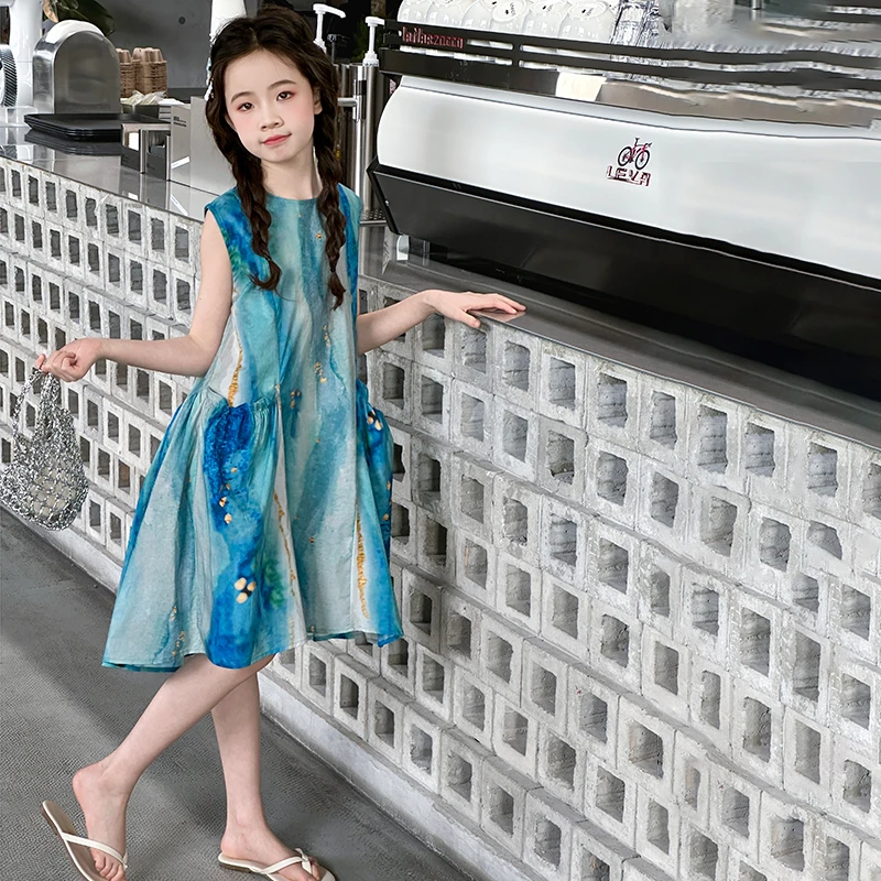 艾可豆叮女童夏季连衣裙儿童公主裙2025新款夏装沙滩裙中大童休闲