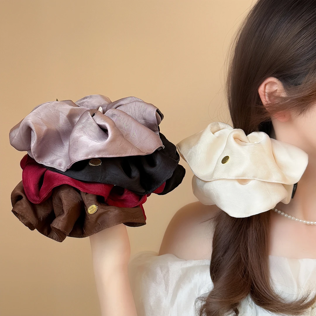 优雅简约气质金标缎面大肠发圈女2025丸子头百搭不伤发扎马尾头绳