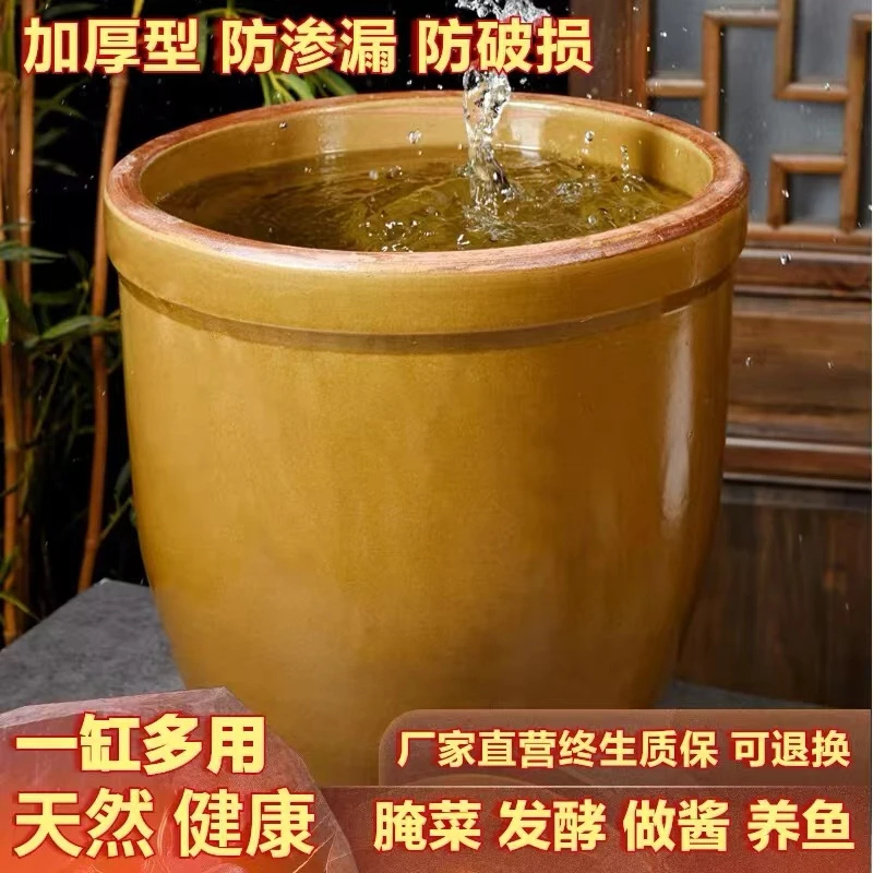 荣县土陶老式复古瘦款水缸家用加厚带盖手工大号厨房必备工具