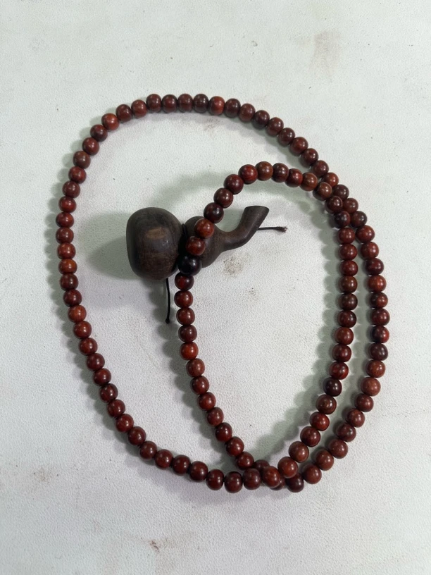 老挝大红酸枝0.8手串+葫芦手把件一套006