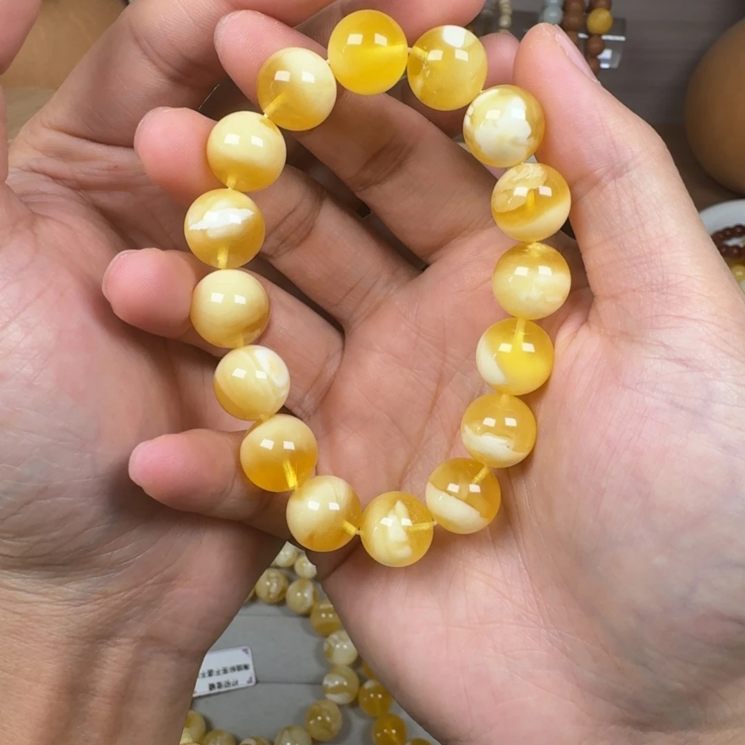 洗***店蜜蜡未镶嵌手链13加聚宝盆20.8克