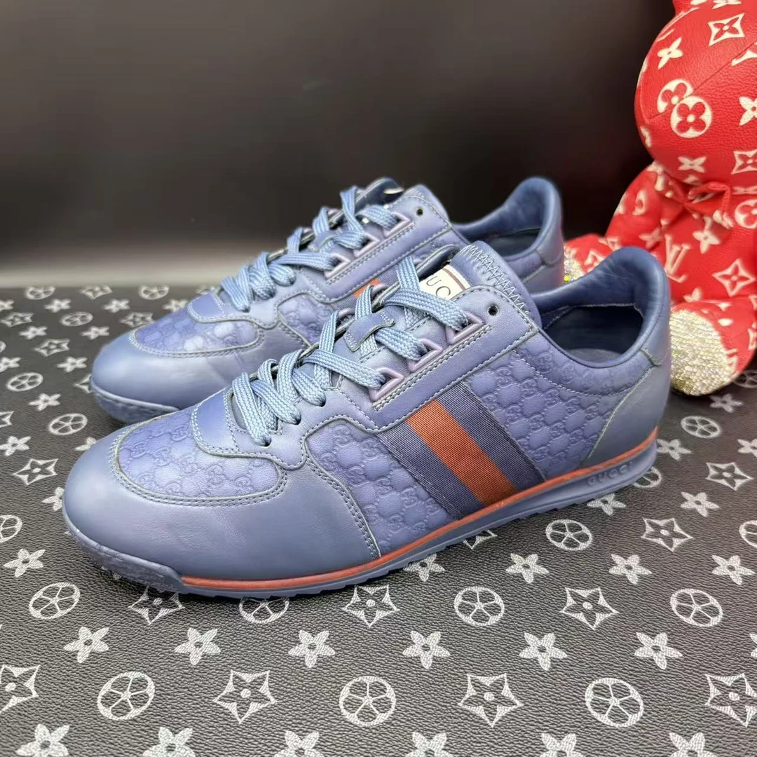 95新 GUCCI/古驰 男士时尚深蓝色高尔夫板鞋40.5欧码 ddm2867