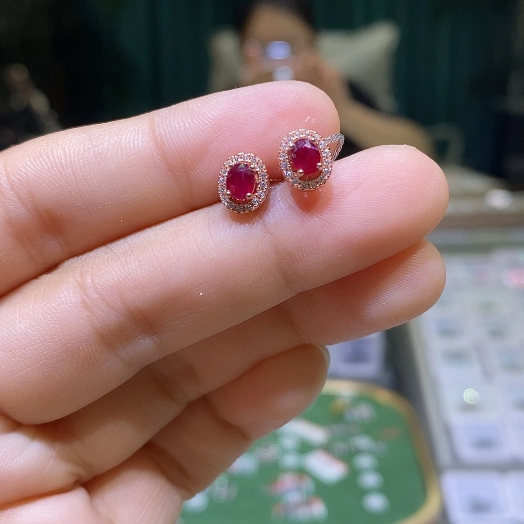 耳饰银S925镶嵌红宝石天然红宝石