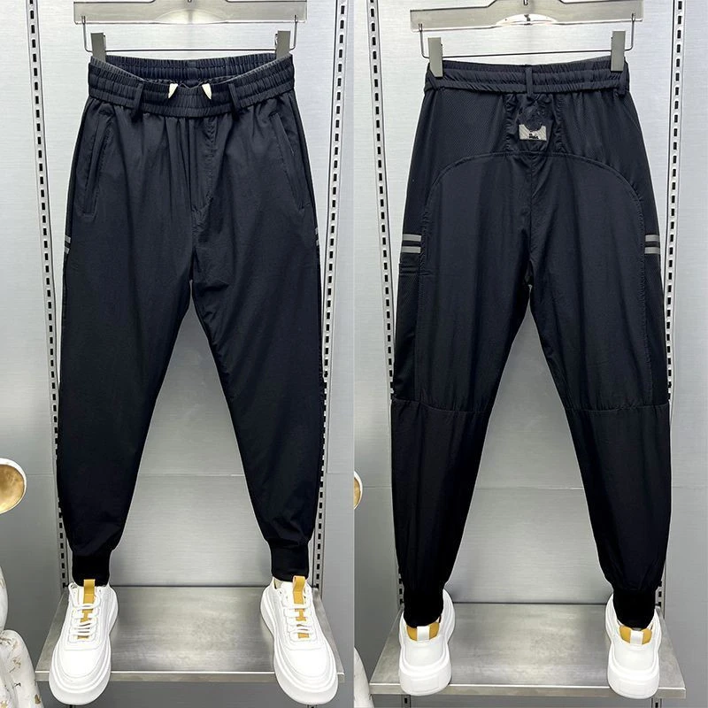 夏季新款速干冰丝裤透气薄款休闲裤弹力纯色束脚裤男宽松百搭男裤