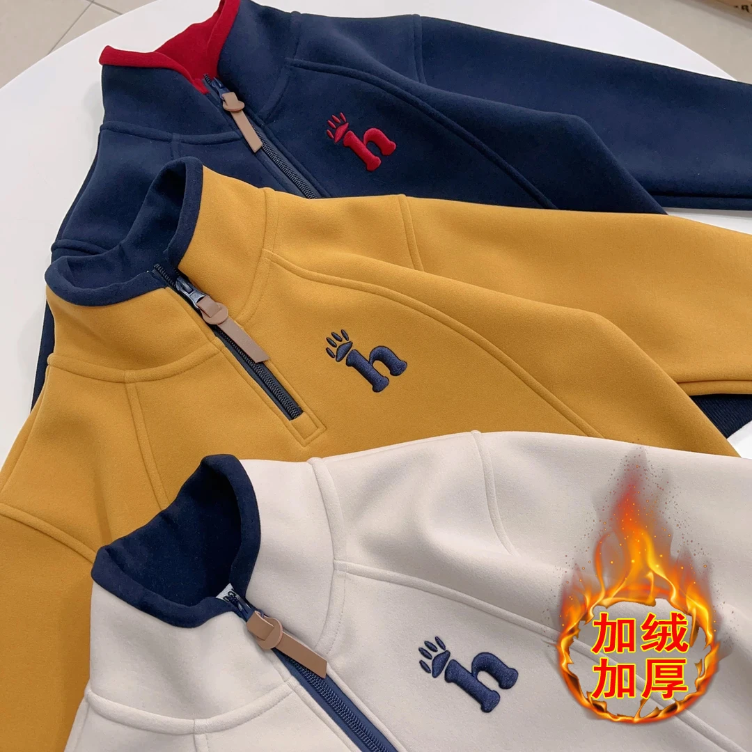 【加绒】双面慕斯绒男童女童秋季拉链亲子卫衣加绒保暖上衣韩版8