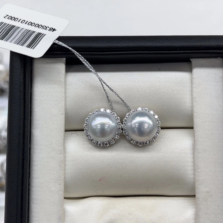 银S925镶嵌耳饰海水珍珠澳白9-10m 155号