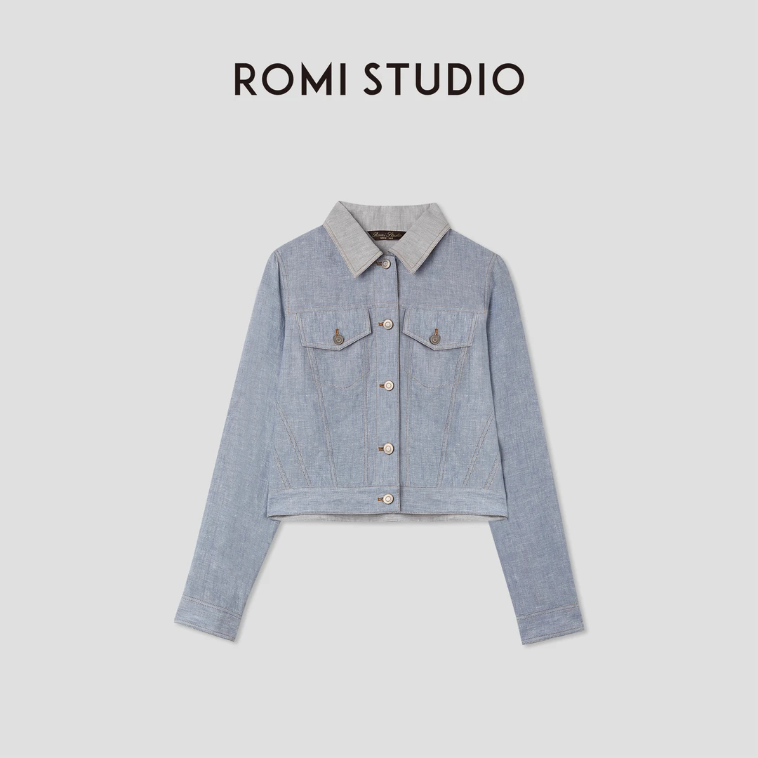 ROMI STUDIO“花纱亚麻” 100%色织亚麻撞色短款夹克外套RWCSWY1986
