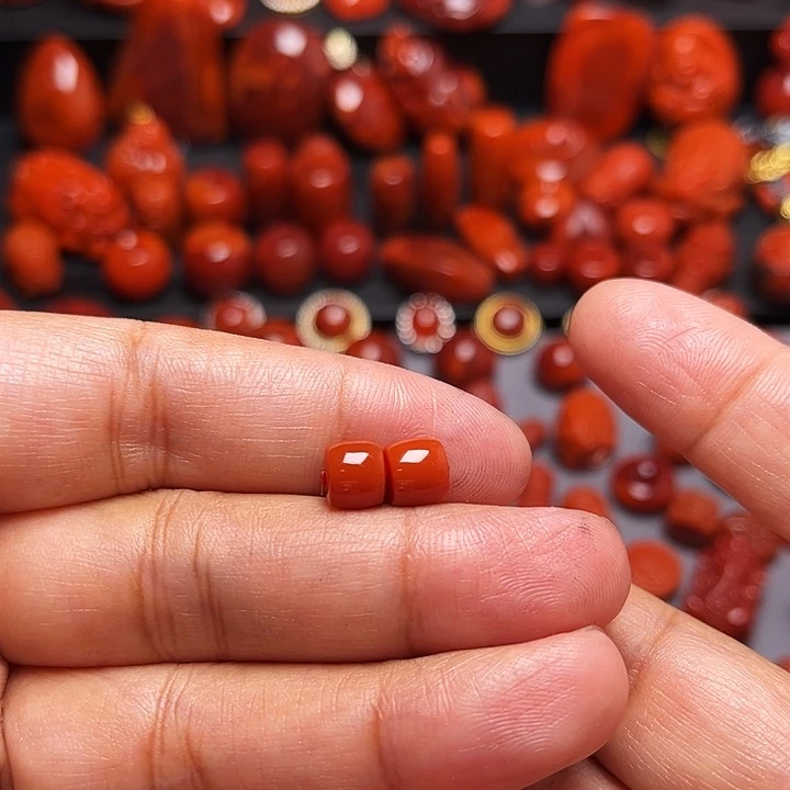 南红玛瑙未镶嵌配饰直切对珠7.1mm