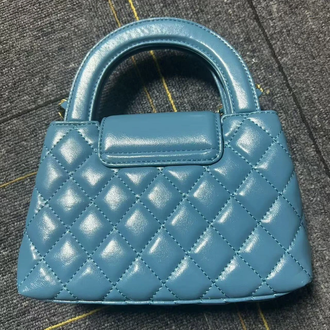 2025新款真皮女包油蜡小手提蓝色