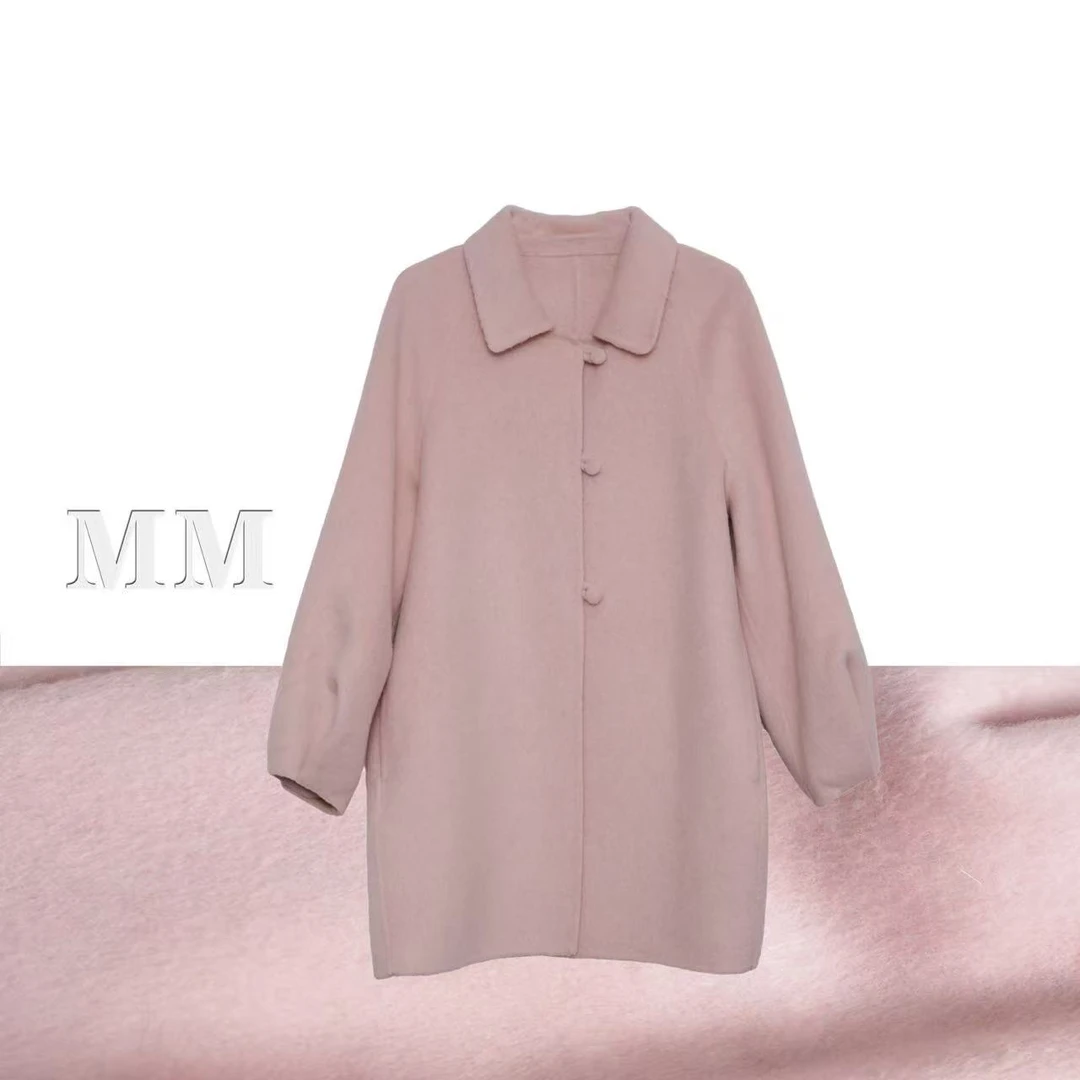 2025秋冬新款双面羊毛大衣小个子中长款时尚宽松娃娃领毛呢外套女