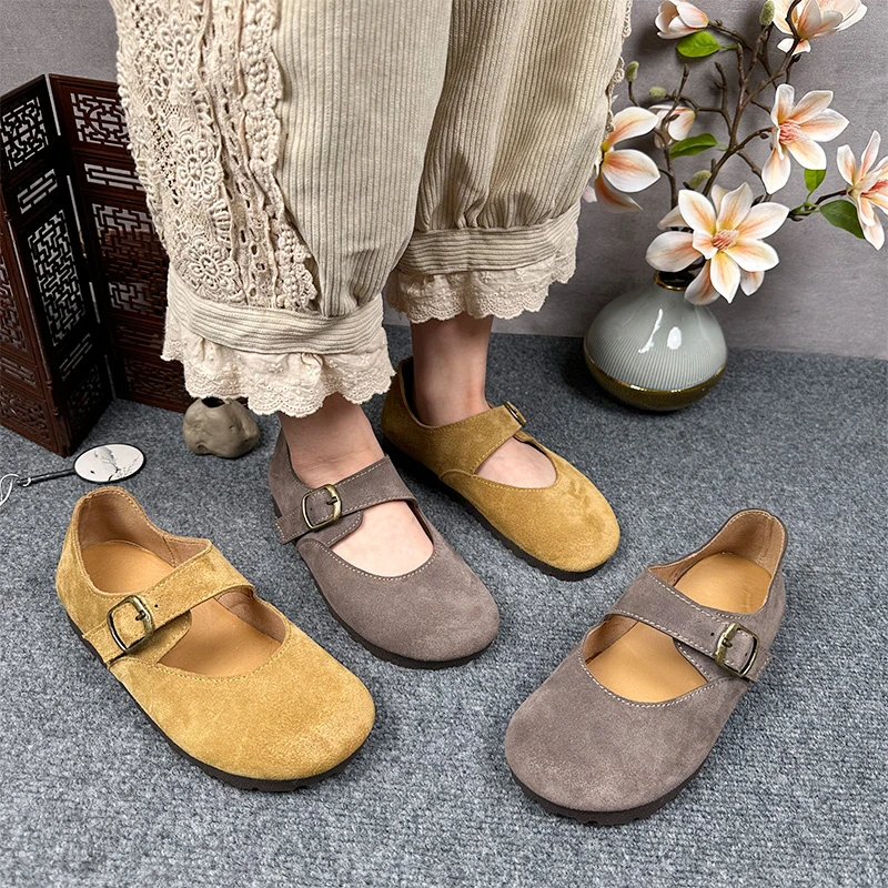 2025新款手工真皮休闲勃肯单鞋女妈妈鞋一字扣玛丽珍女鞋8613-21