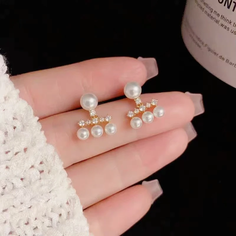 天然淡水珍珠多珠平衡木耳钉气质小众设计感流苏轻奢时尚法式