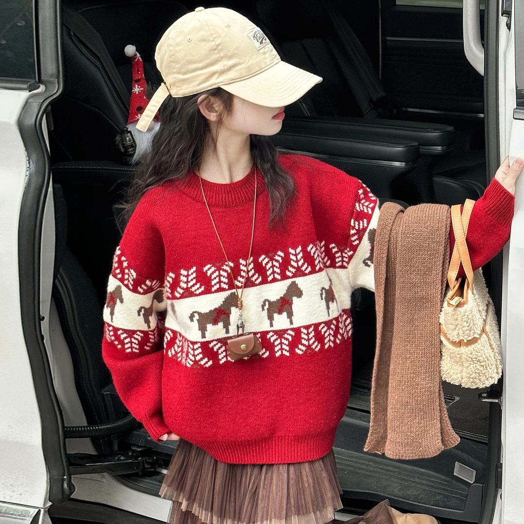 女童毛衣秋冬款2025新款洋气童装女孩大童加厚上衣冬装儿童针织衫