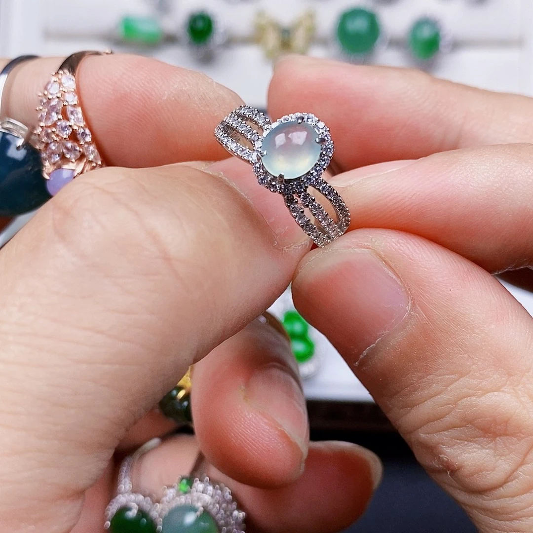 翡翠银S925镶嵌戒指细***姿戒指