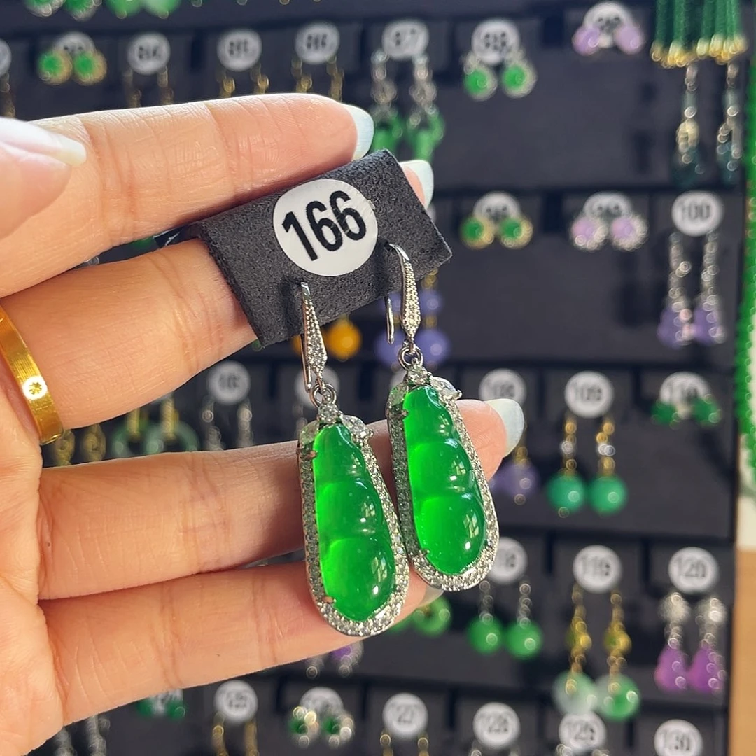 翡翠银S925镶嵌耳饰166