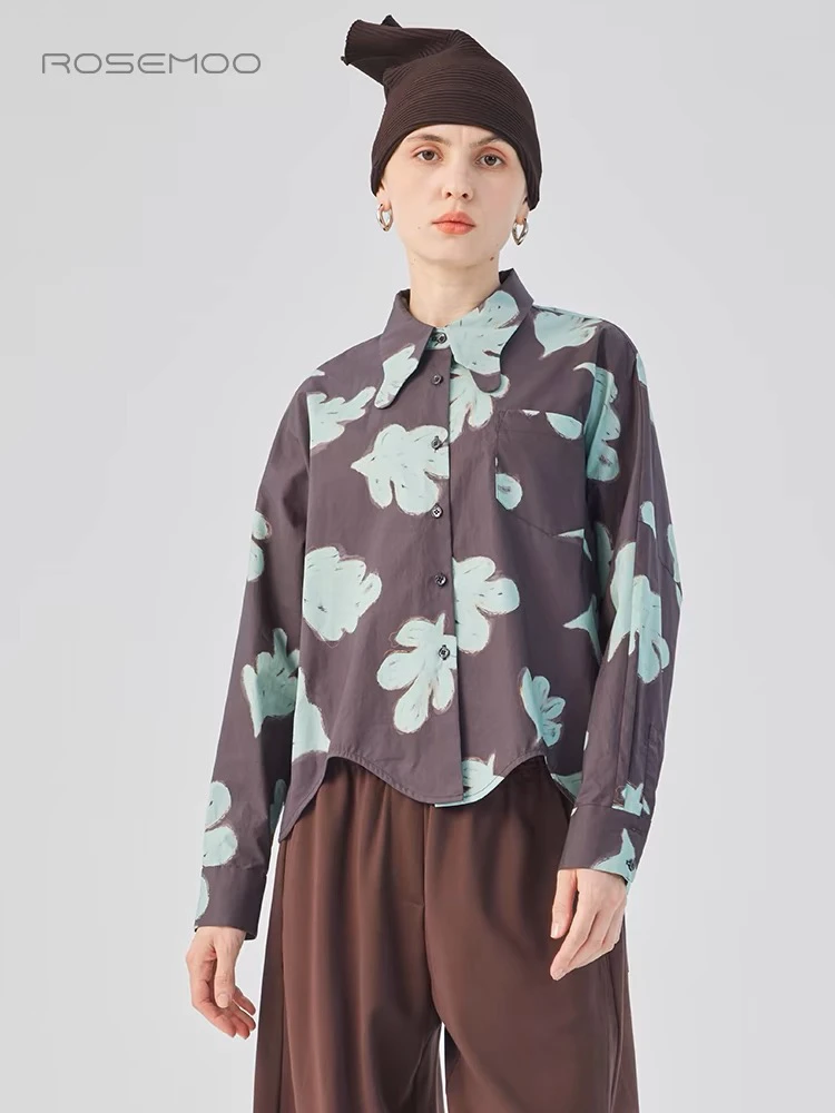 容子木ROSEMOO25年春季新款波浪下摆短款印花衬衫RSS1CC264B
