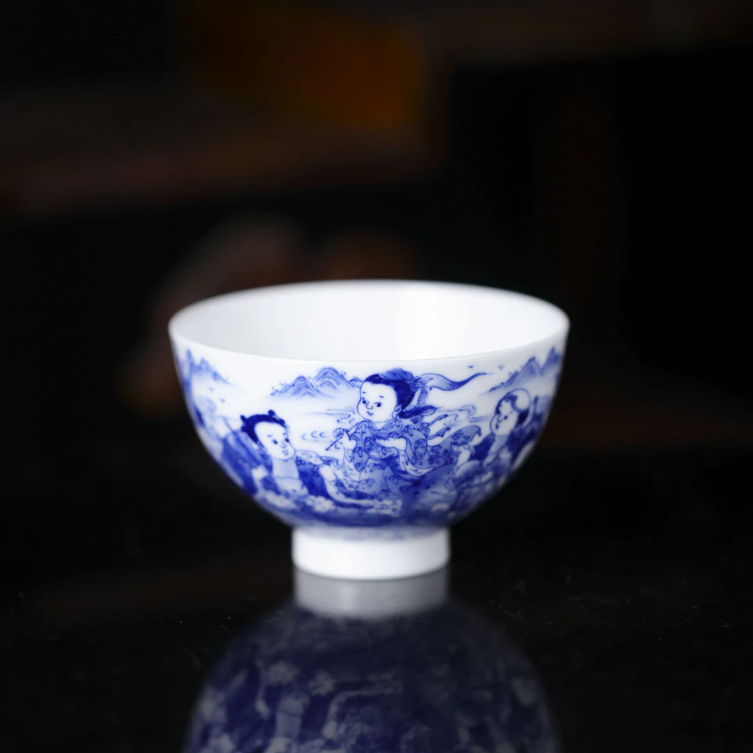 九段烧-九段妙手八仙婴戏鸡心杯--手绘有差异直播间为准