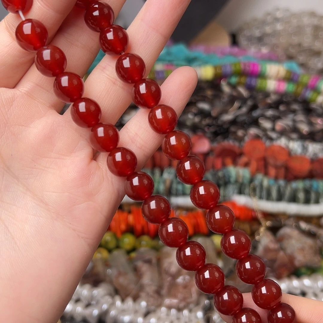 玛瑙/玉髓合金珠宝半成品V16。10mm天然红玛瑙圆珠一条