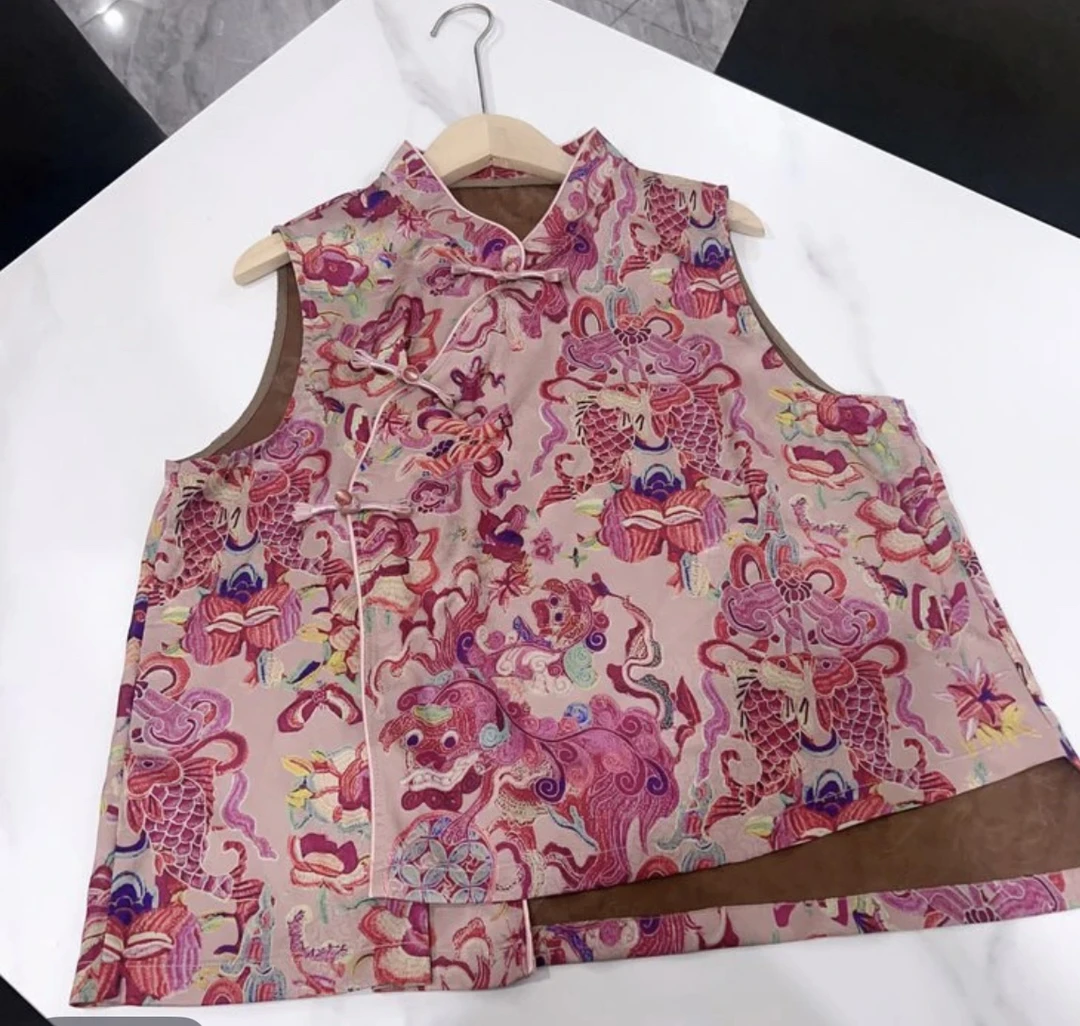 蚕丝缎面新中式国风盘扣改良唐装女士夏季上衣小衫马甲