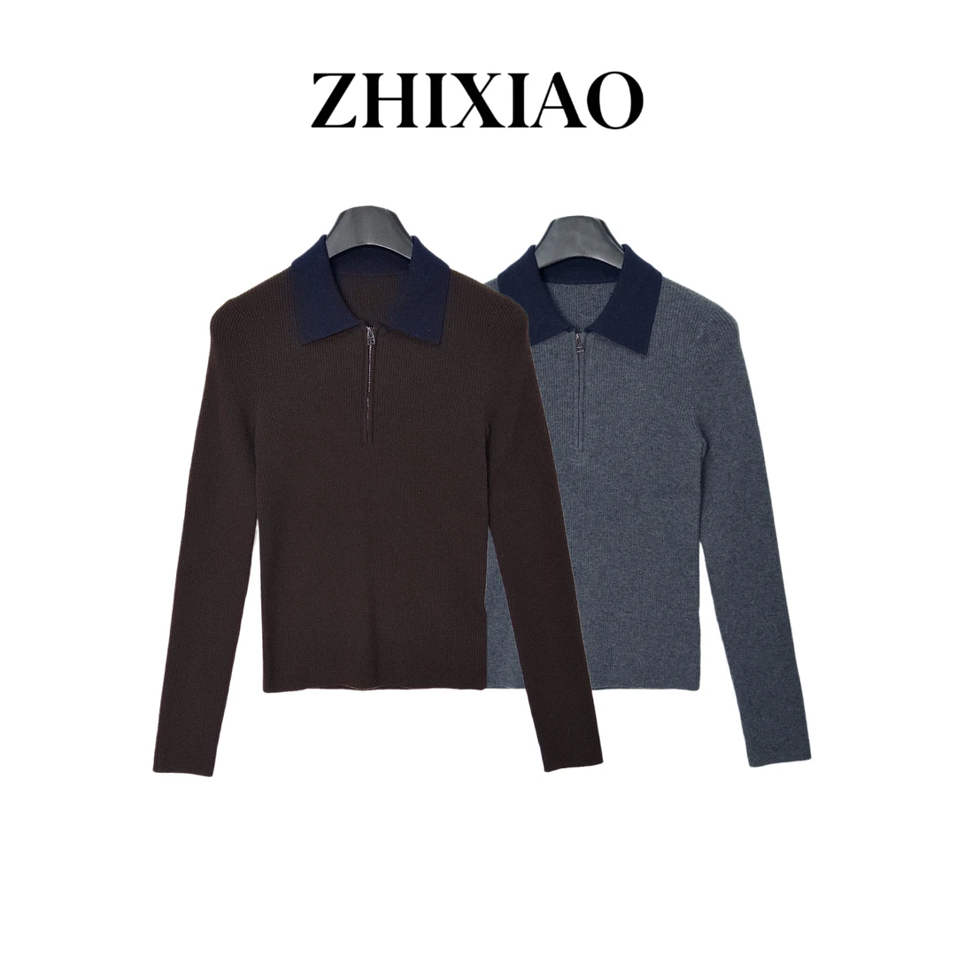 【ZHIXIAO】秋冬新款：拼色领针织衫5228