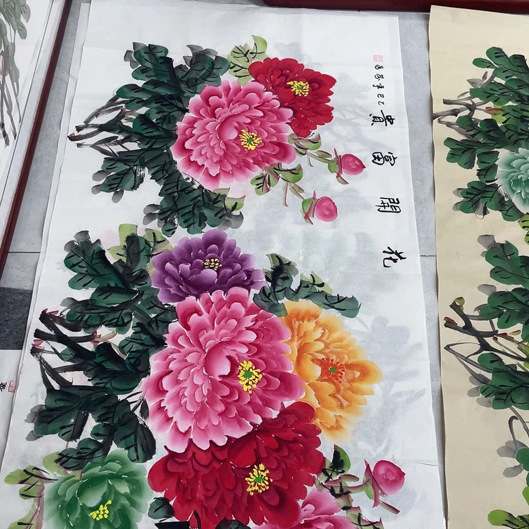 国画国画作品原稿四尺横幅白底五彩