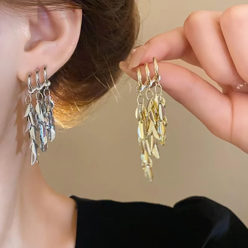 925银针欧美金属风麦穗流苏小众个性时尚氛围感配饰