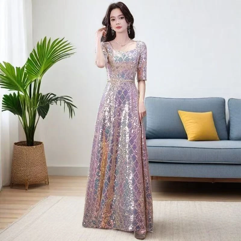 新款亮片大合唱演出服长裙成人艺考独唱朗诵指挥主持人气质晚礼服