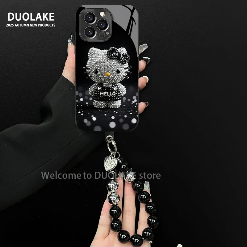 闪钻kitty适用苹果vivo华为oppo小米iPhone17电镀玻璃防摔手机壳