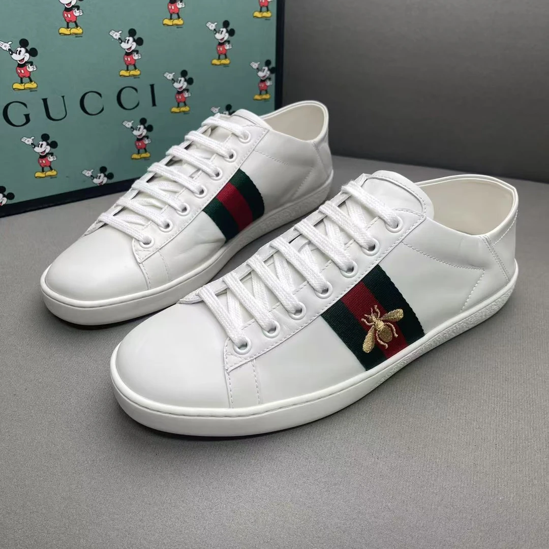 全新未使用 GUCCI/古驰 白色金蜜蜂刺时尚绣板鞋 37.5码/运输压痕