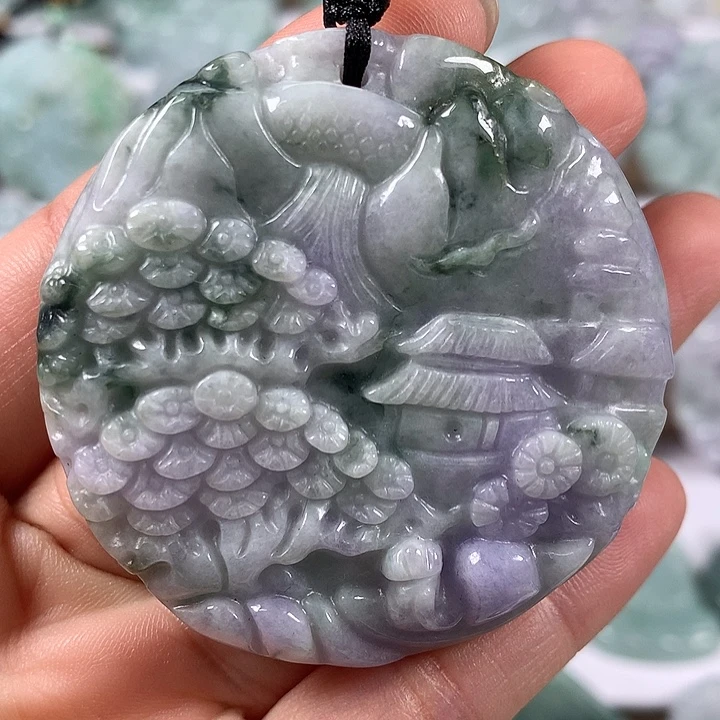 颈饰未镶嵌翡翠山水两面工艺福利