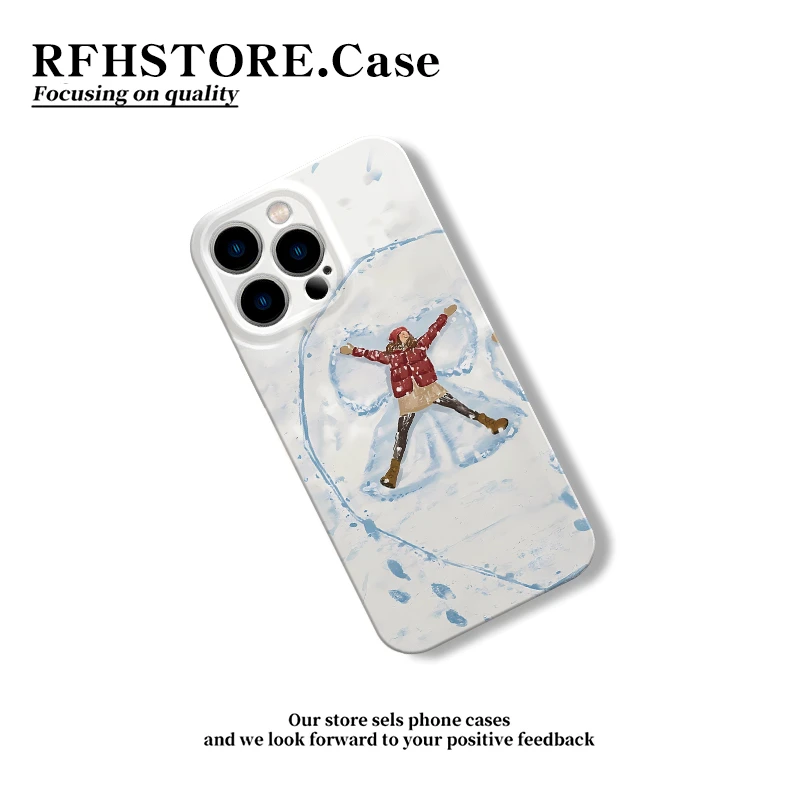 彩绘雪地爱心女孩情侣适用于iPhone16菲林手机壳华为oppo小米vivo