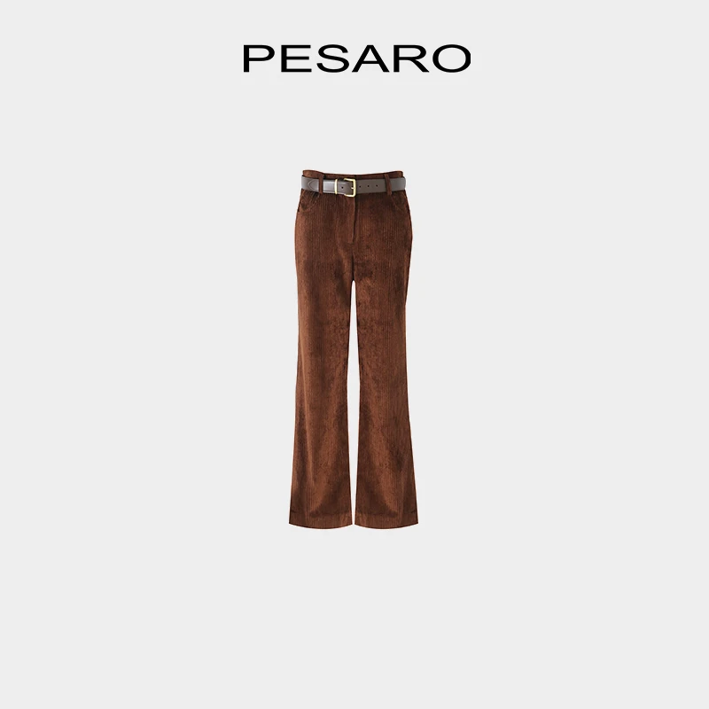 【星线好物】PESARO气质棕色喇叭裤 灯芯绒材质与皮带装饰 秋冬