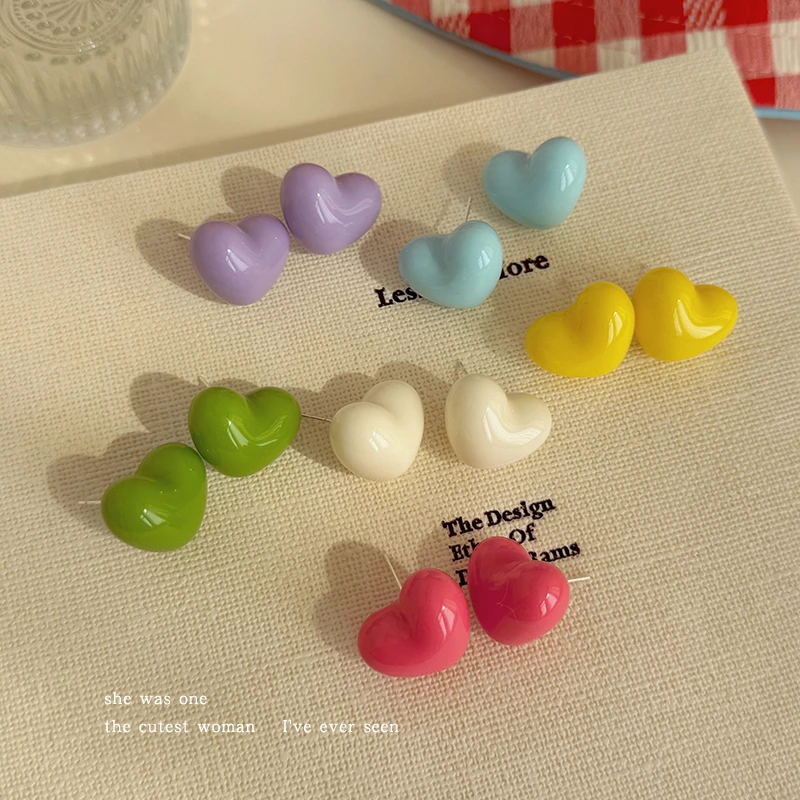 合金耳饰 可爱少女奶油爱心耳钉糖果色桃心耳环2025新款耳坠耳圈