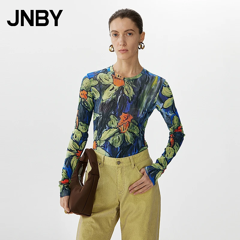 【商场同款】JNBY/江南布衣25春新品T恤女水仙花皮肤衣5P1113980