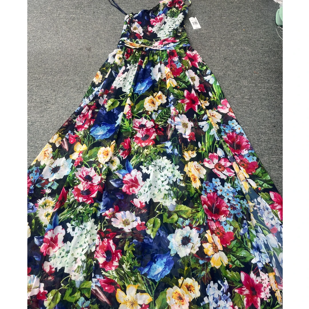 【美单】碎花挂脖长款连衣裙LL