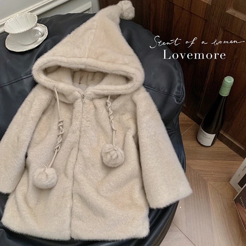 【本妈】2024冬“冬日雪球”韩版女童加绒毛毛外套88827 49'9