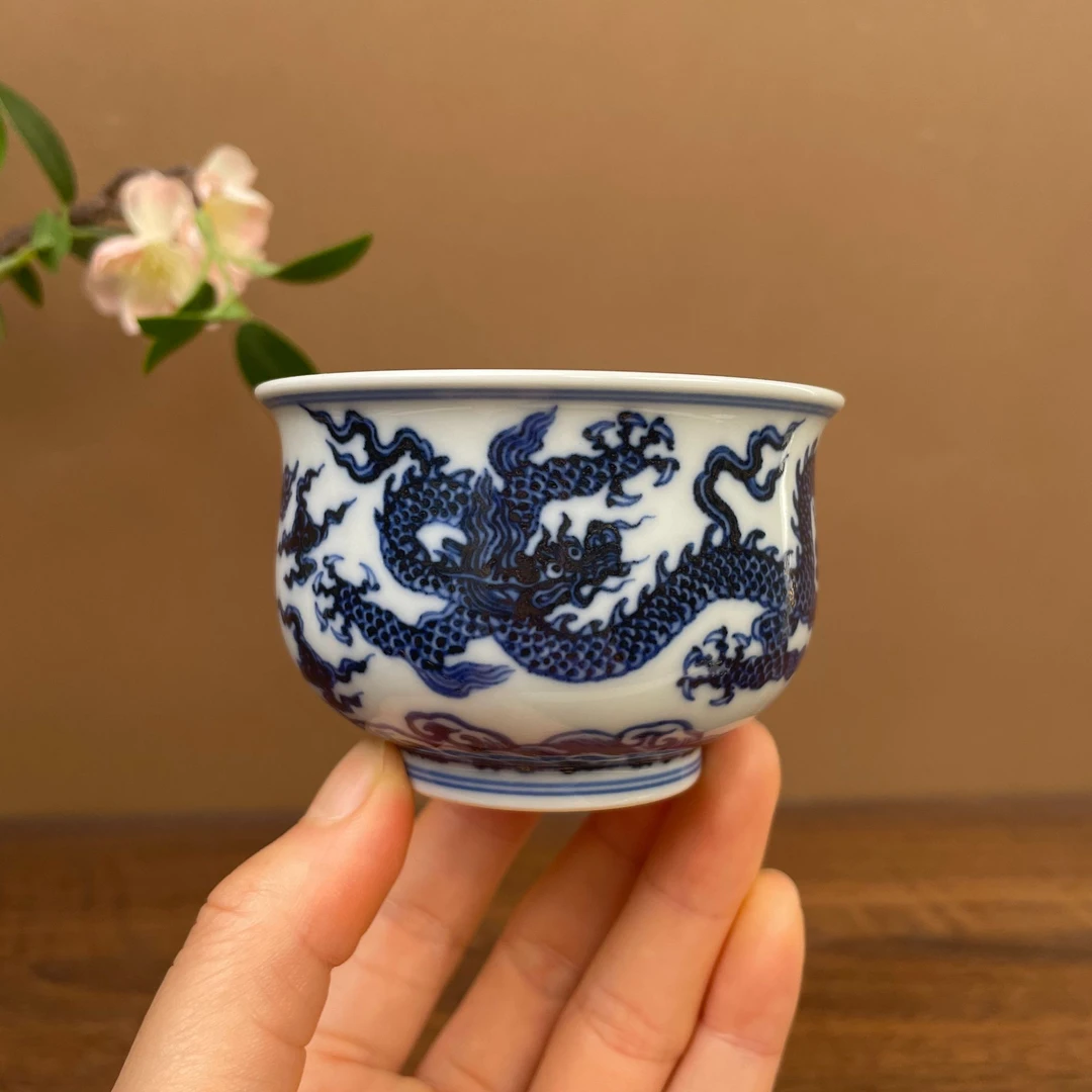 【望月御品】仿明双龙炉式杯手工手绘景德镇茶具