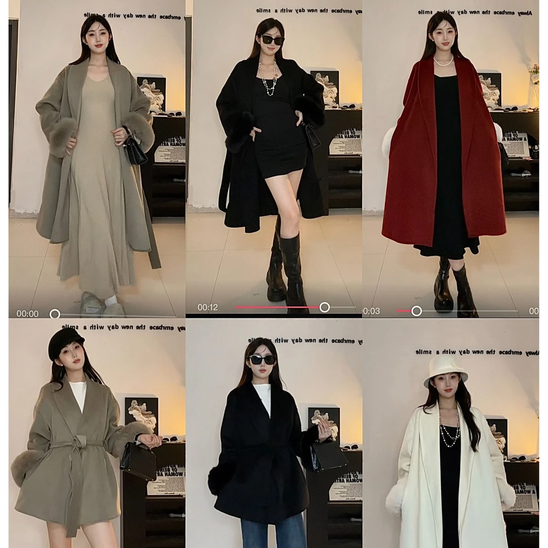 【十二】新秋冬可拆卸内胆百搭双面呢羊毛大衣+同色系毛领005